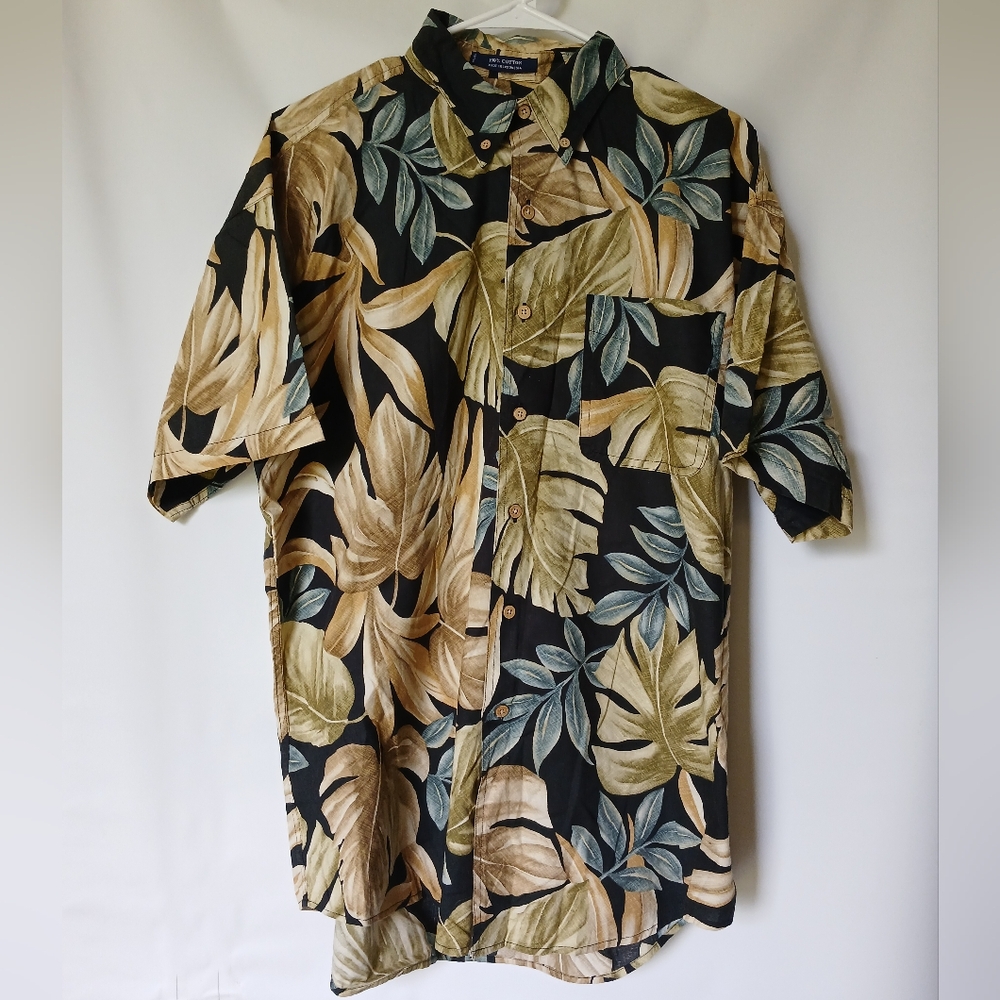 Chaps Ralp Lauren Tropical Shirt Size L Color Black Tan Blue